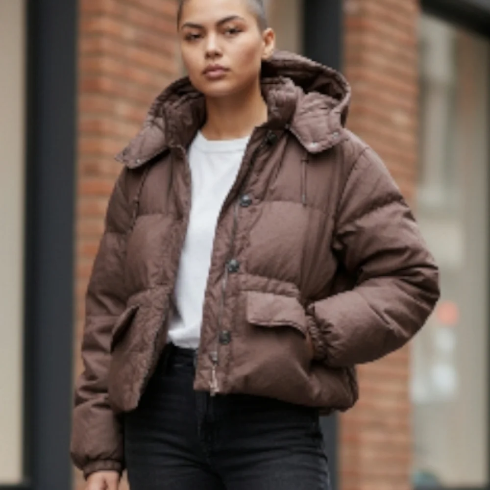 SOLD Uniqlo U Brown Women's Winter Hooded Puffer Jacket Size L - Picture 1 of 10